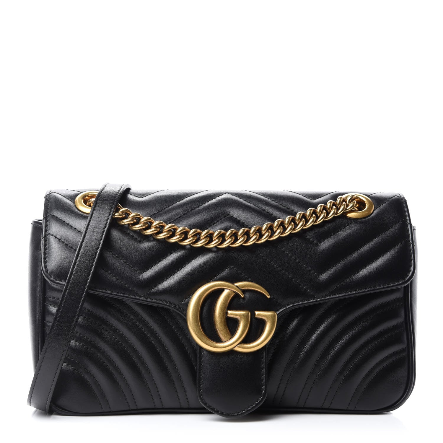 Gucci Calfskin Matelasse Small GG Marmont Shoulder Bag Black 1 of 11