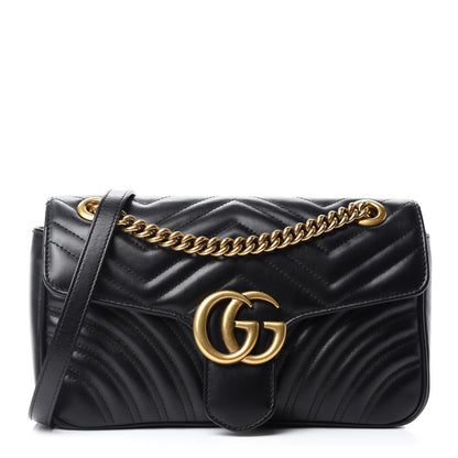 Gucci Calfskin Matelasse Small GG Marmont Shoulder Bag Black 1 of 11