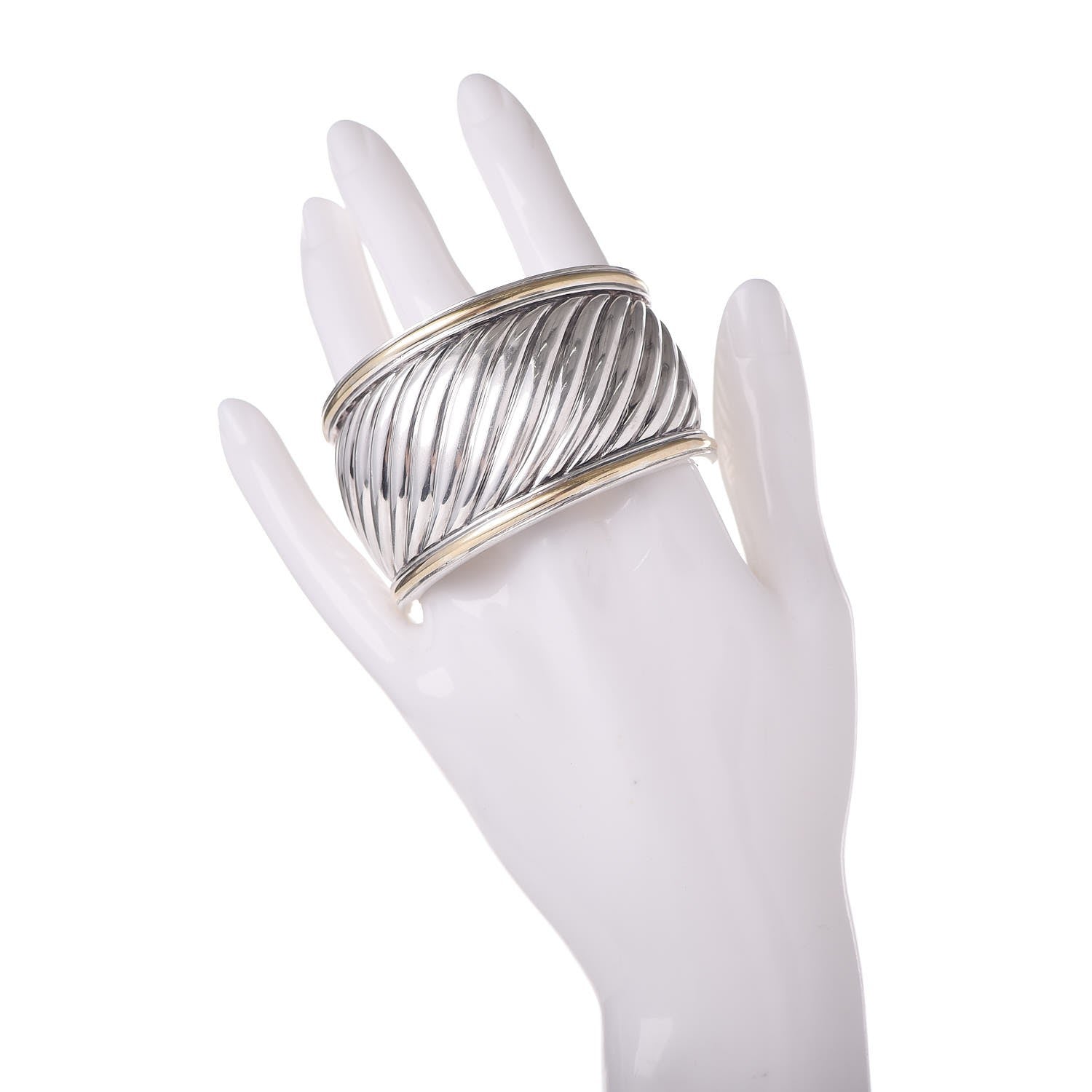 David Yurman Sterling Silver 18K Yellow Gold 41mm Sculpted Cable Cuff Bracelet 2 of 4