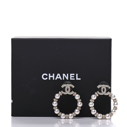 Chanel Pearl Crystal Nefertiti CC Drop Earrings Gold 4 of 4