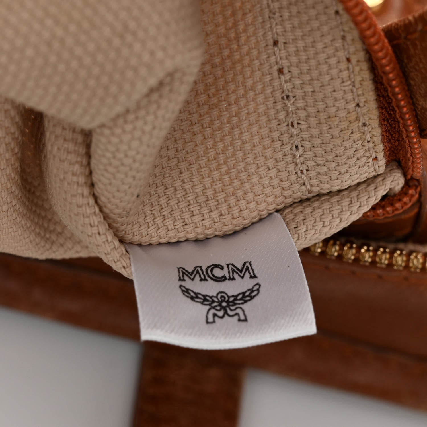 MCM Visetos Dog Bone Striped Shopper Tote Cognac 6 of 13
