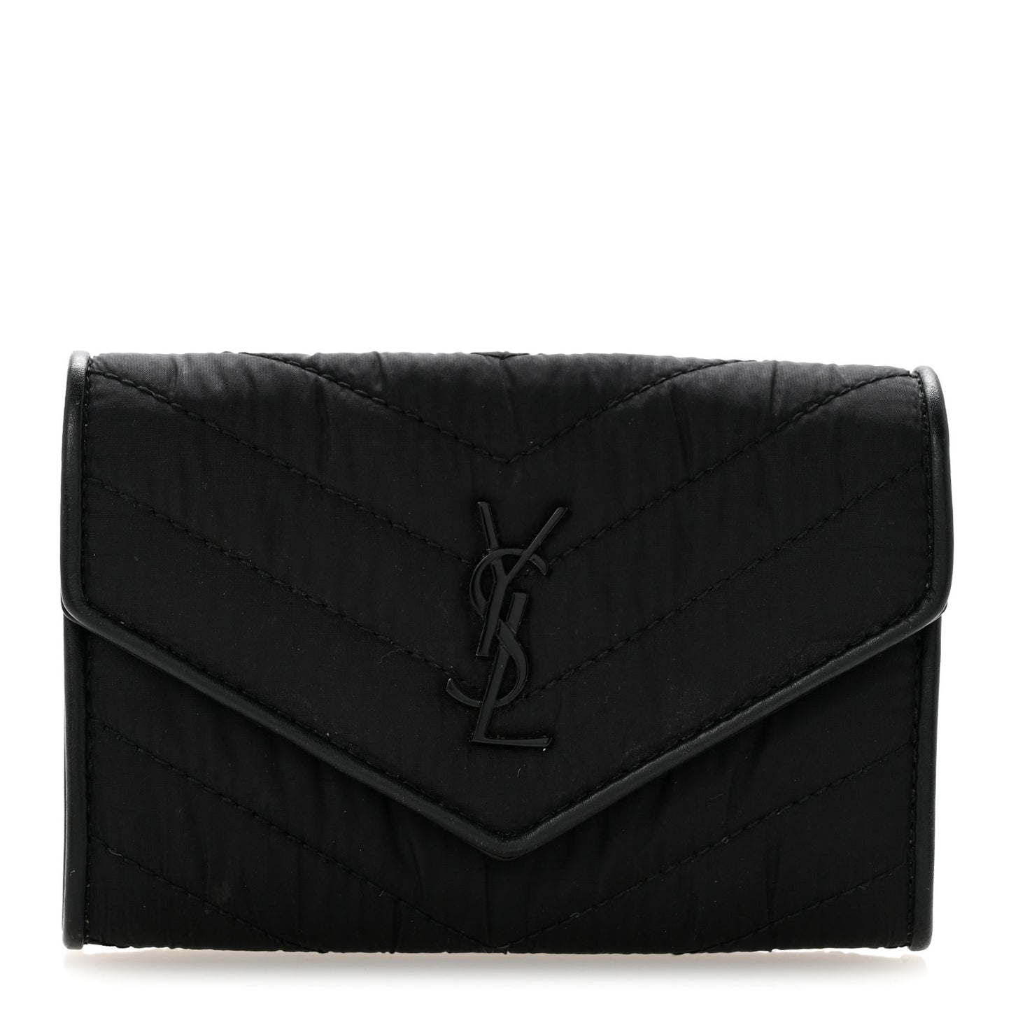 Calfskin Nylon Matelasse Chevron Small Monogram Envelope Wallet Black