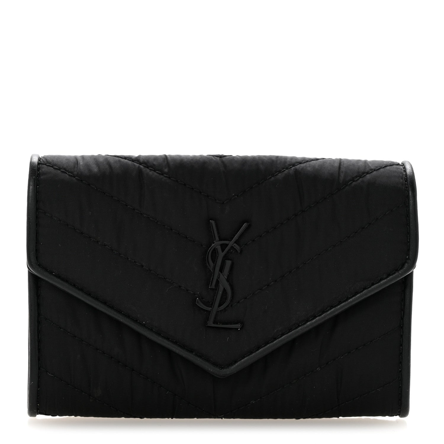 Saint Laurent Calfskin Nylon Matelasse Chevron Small Monogram Envelope Wallet Black 1 of 7