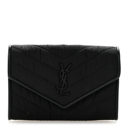 Saint Laurent Calfskin Nylon Matelasse Chevron Small Monogram Envelope Wallet Black 1 of 7