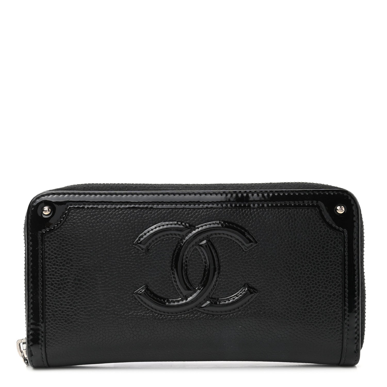 Chanel Caviar Patent Small CC Contour Zip Around Wallet Black 1 of 12