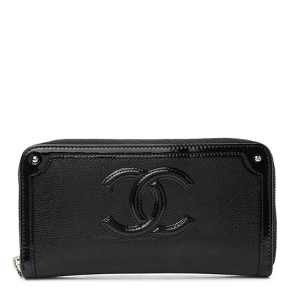 Chanel Caviar Patent Small CC Contour Zip Around Wallet Black 1 of 12