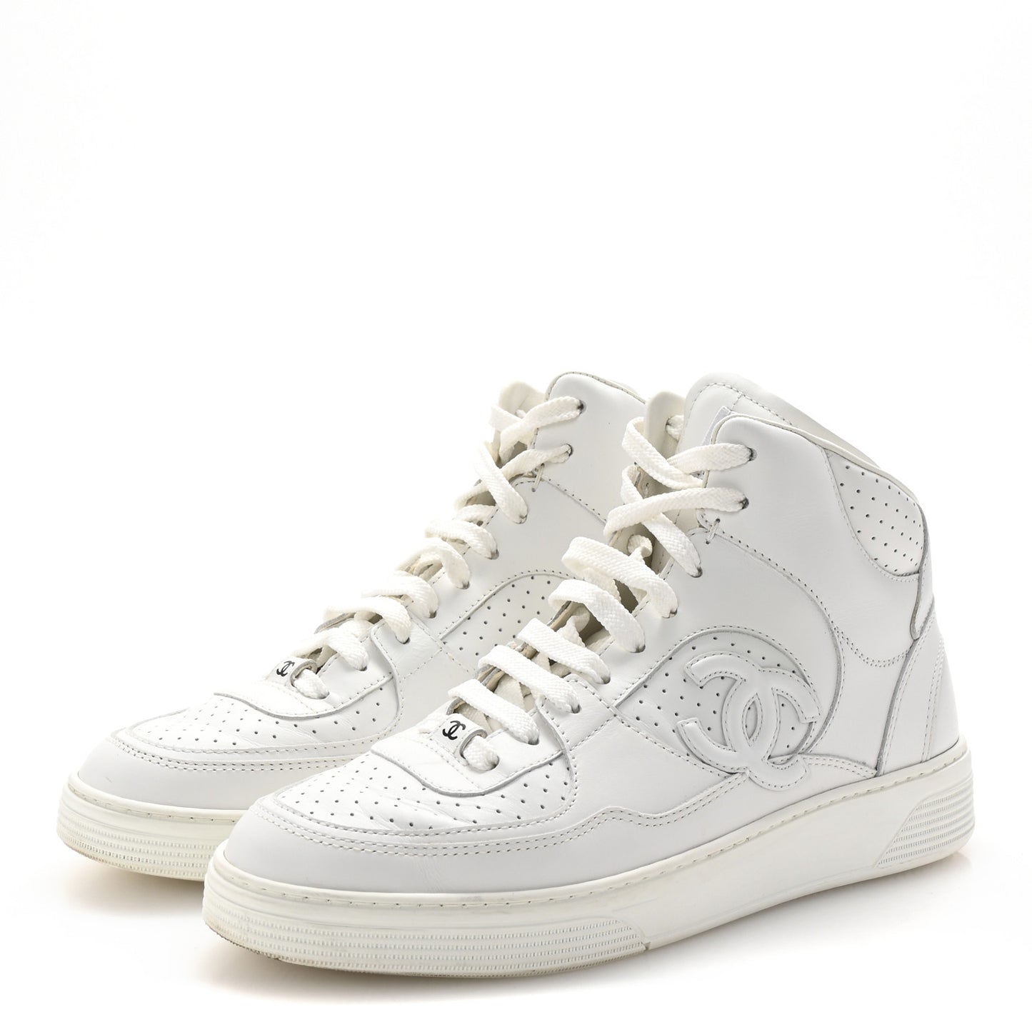 Calfskin CC High Top Sneaker 38.5 White