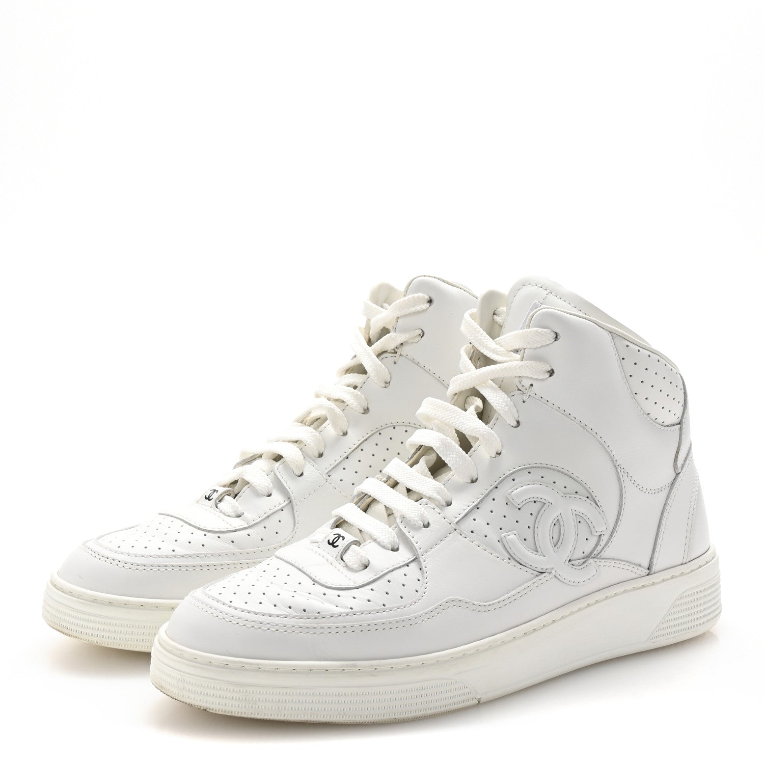Chanel Calfskin CC High Top Sneaker 38.5 White 4 of 10