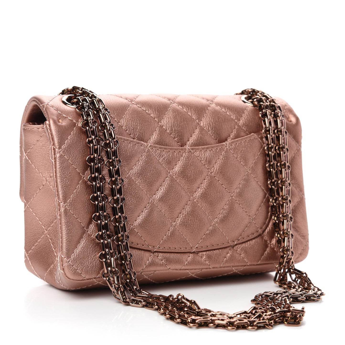 Metallic Grained Calfskin Quilted 2.55 Reissue Mini Flap Copper Pink