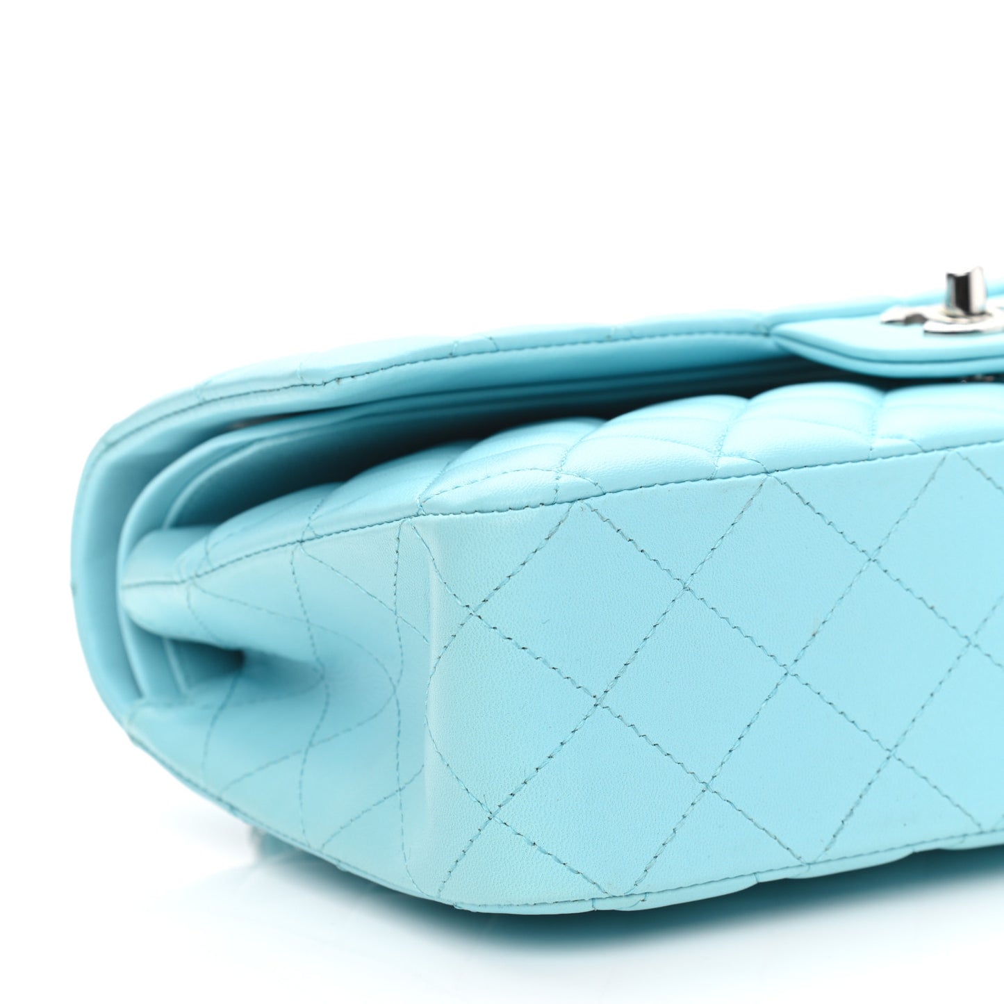 Lambskin Quilted Medium Double Flap Neon Blue