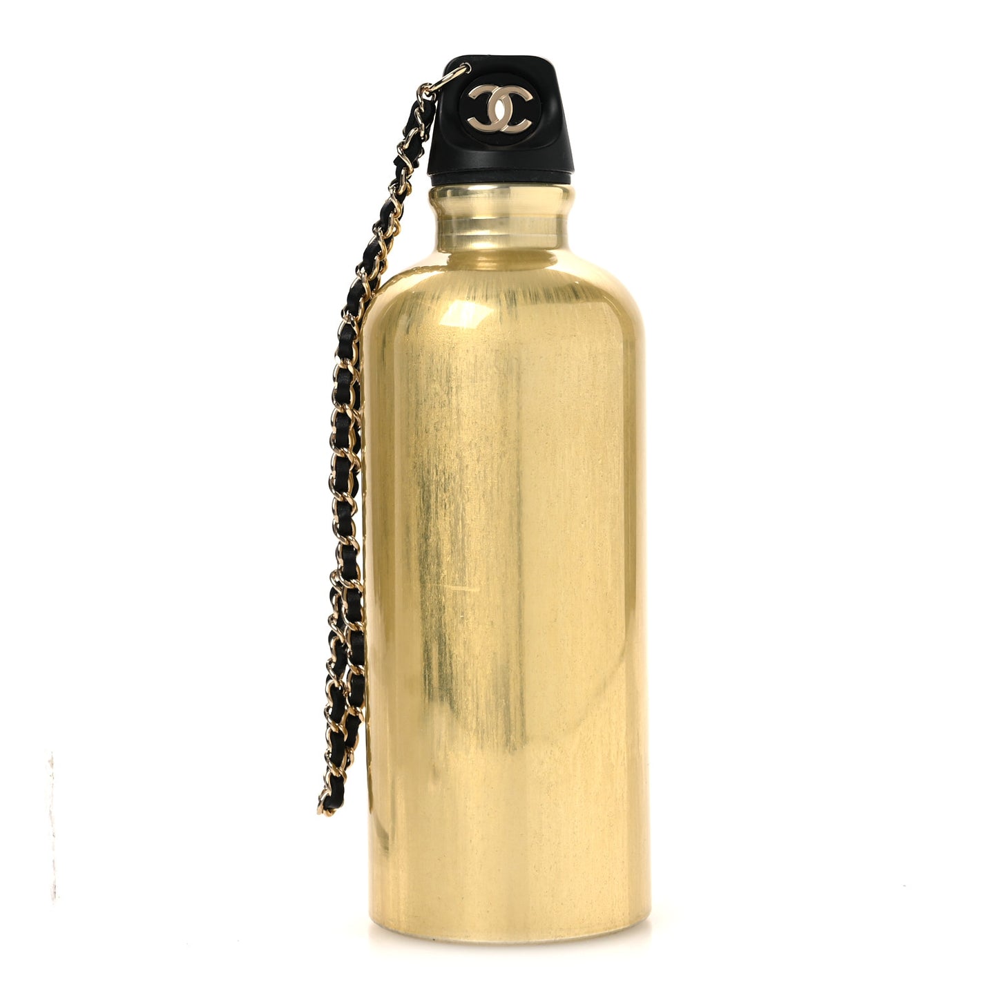 Lambskin Quilted CC To Drink Water Bottle Black Gold