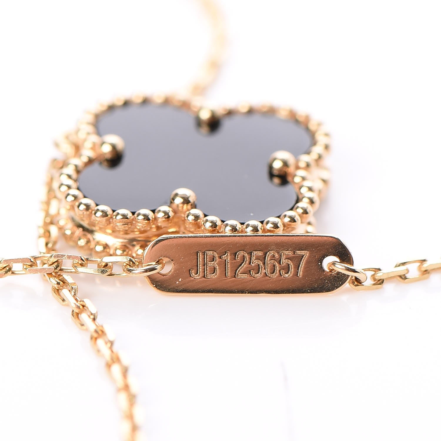 Van Cleef & Arpels 18K Yellow Gold Black Onyx Vintage Alhambra Pendant Necklace 10 of 12