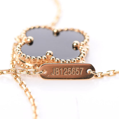 Van Cleef & Arpels 18K Yellow Gold Black Onyx Vintage Alhambra Pendant Necklace 10 of 12