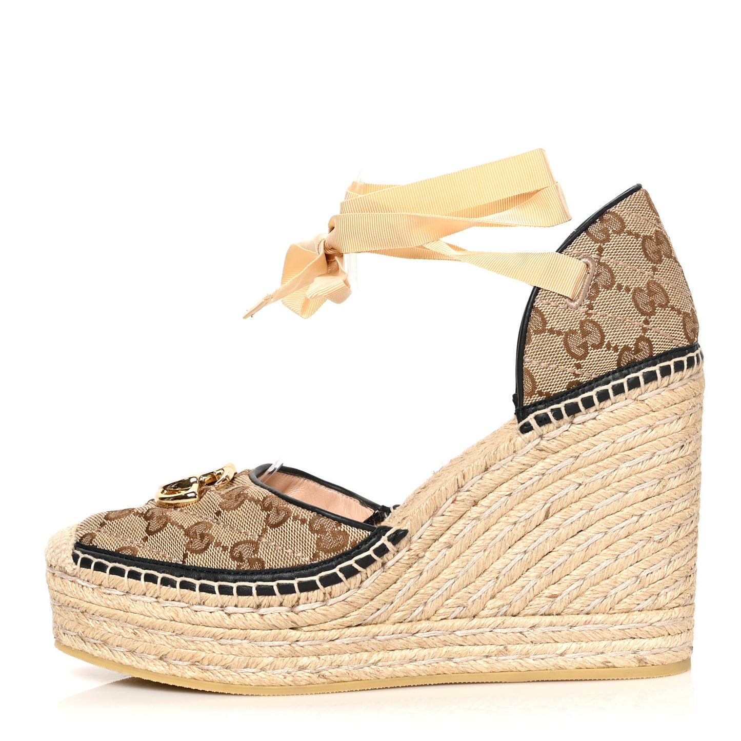 Monogram Matelasse GG Marmont Ankle Wrap Platform 35/120mm Espadrille Wedges 41 Beige Ebony Black Sand Storm
