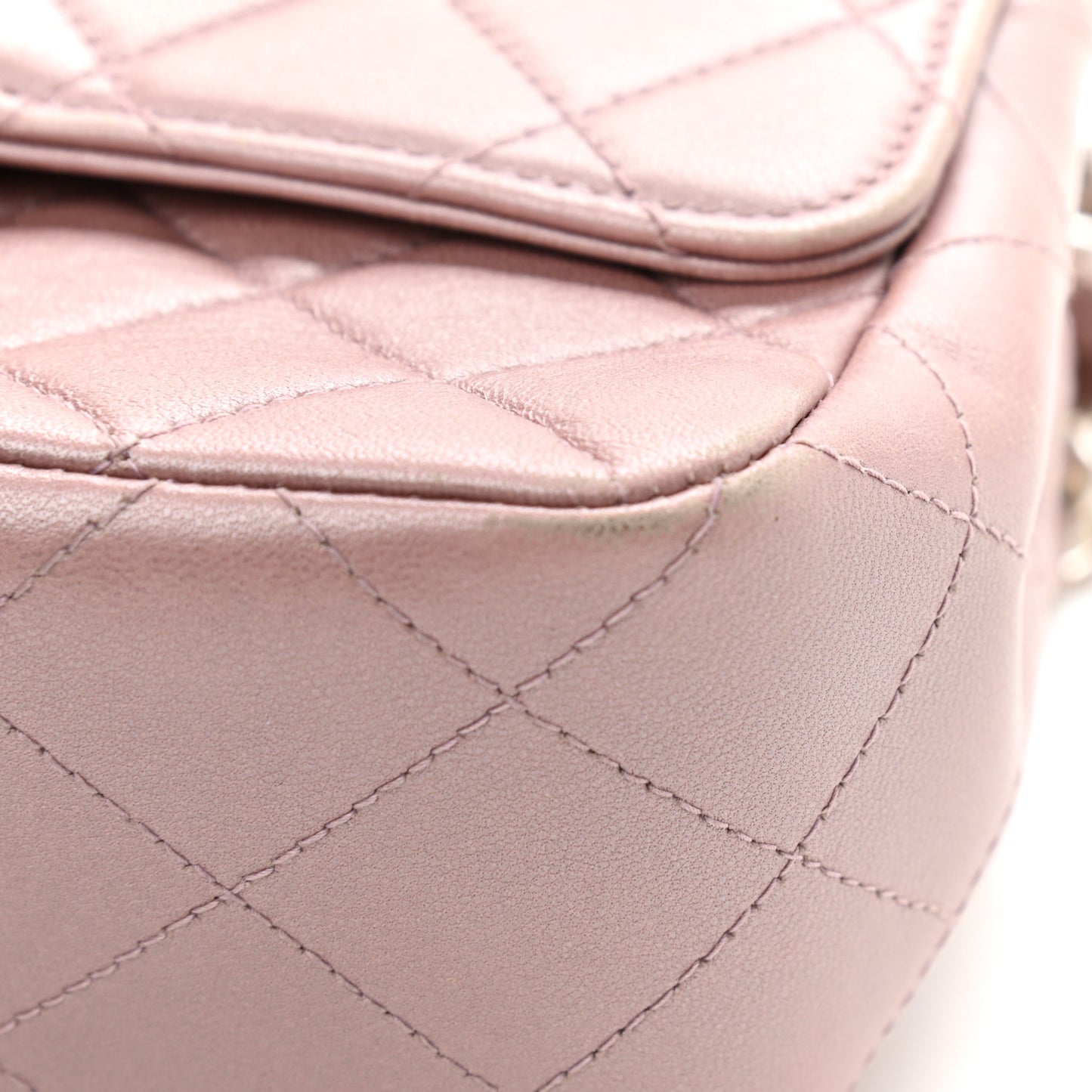 Metallic Lambskin Quilted Extra Mini Rectangular Flap Pink