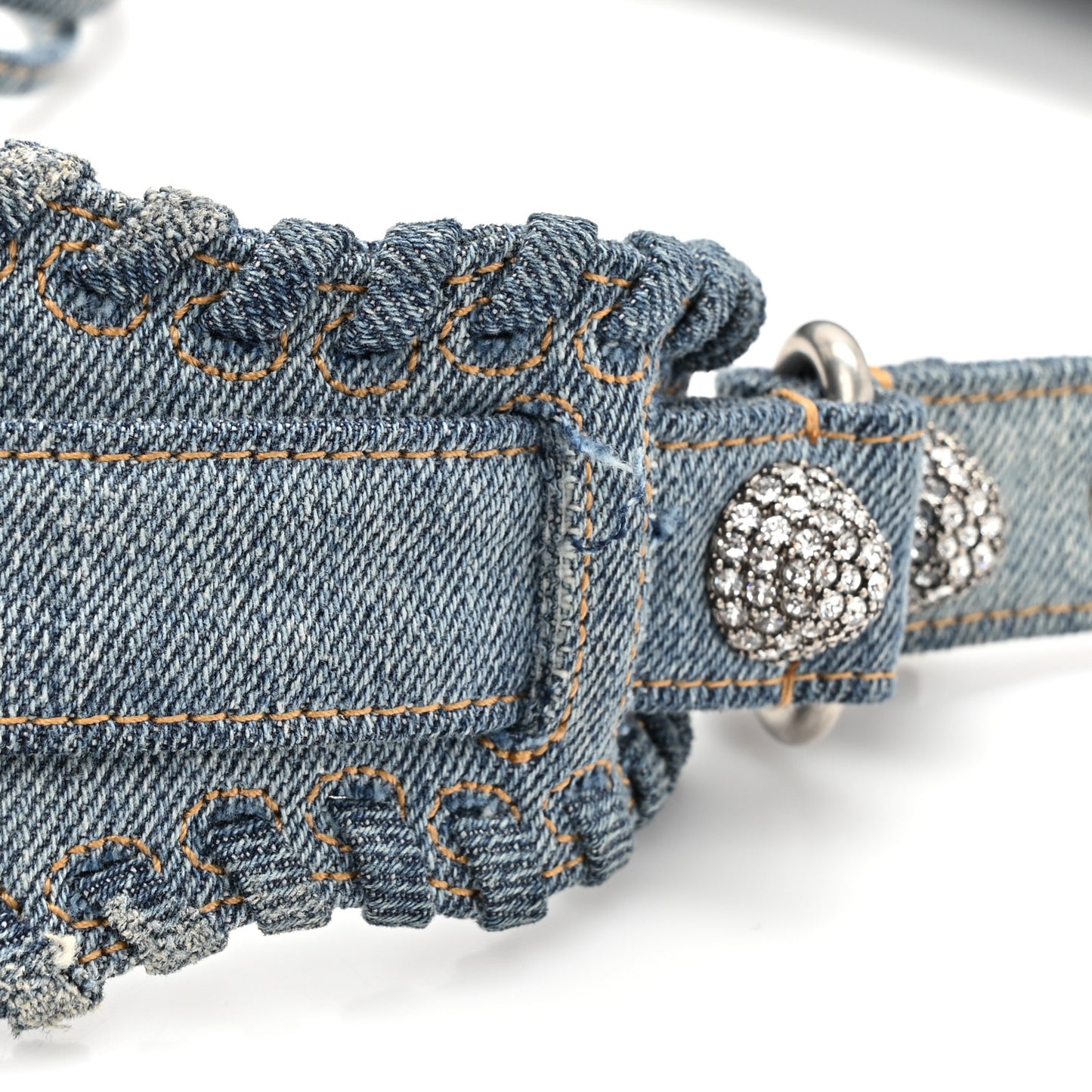 Washed Frayed Denim Crystal Small Le Cagole Shoulder Bag Blue
