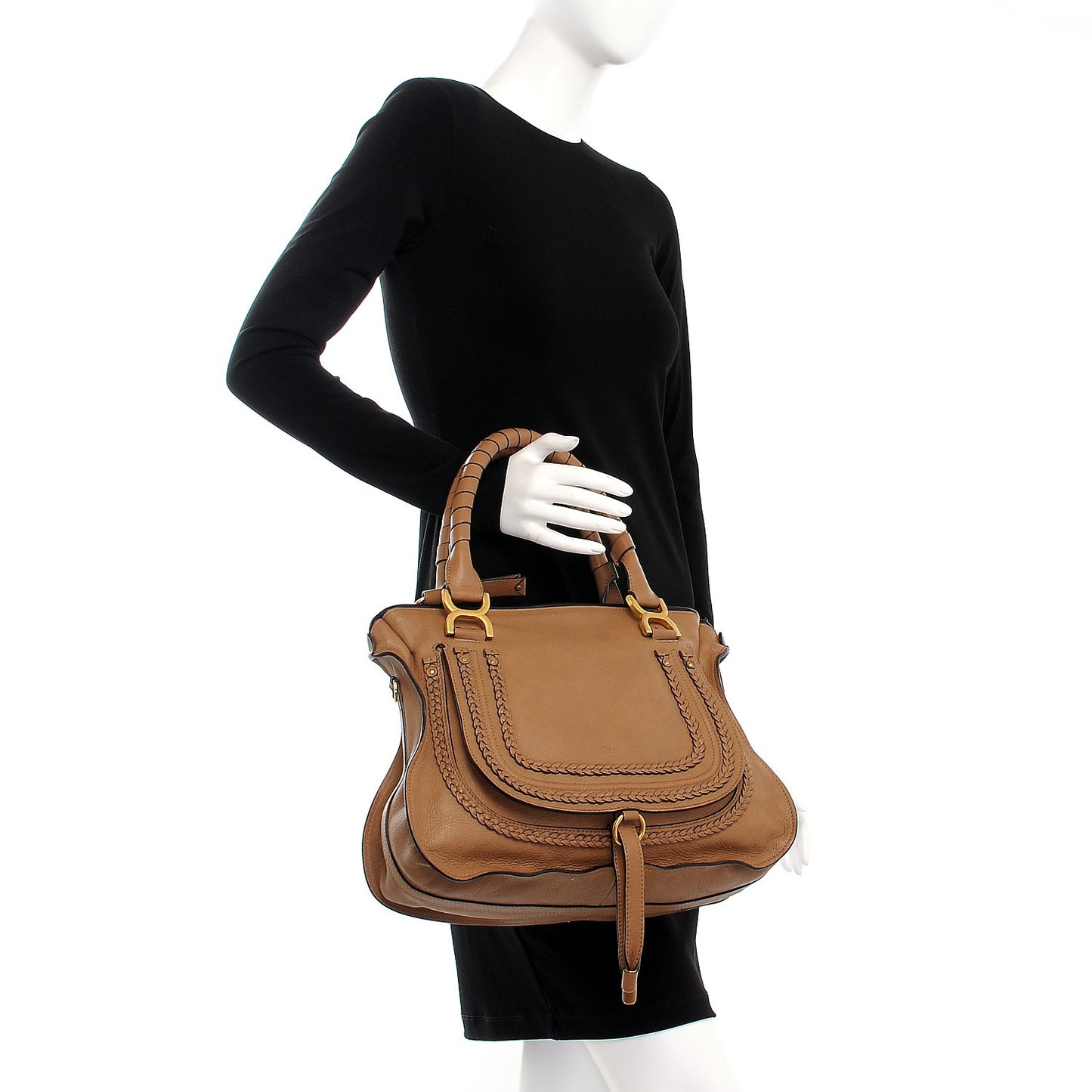 Calfskin Braided Medium Marcie Satchel Nut