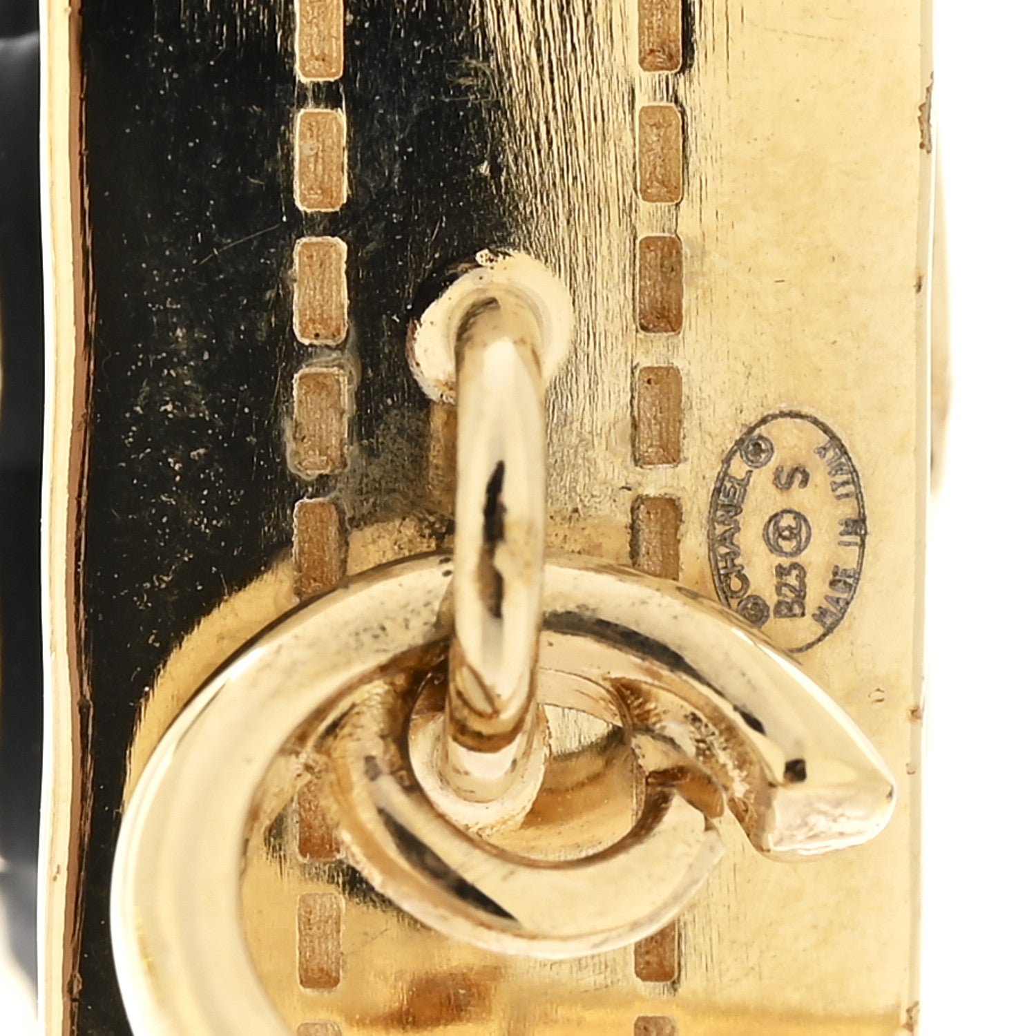 Chanel Metal Enamel CC Square Drop Earrings Gold Black 4 of 4