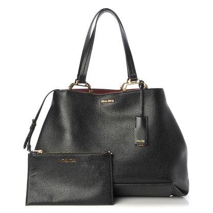 Miu Miu Goatskin Madras Tote Black 1 of 9