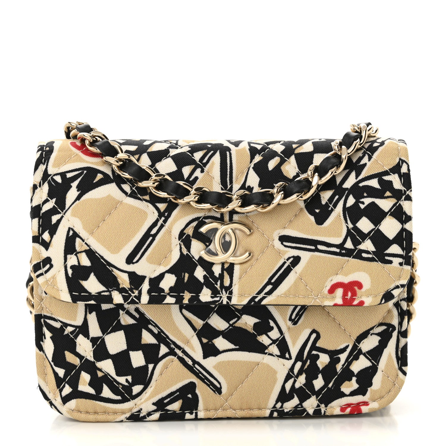 Chanel Canvas Check Flag Printed CC Clutch With Chain Beige Multicolor 1 of 13