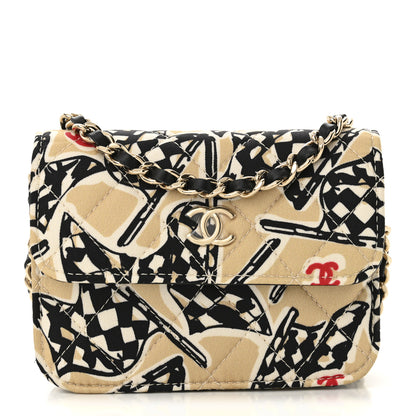 Chanel Canvas Check Flag Printed CC Clutch With Chain Beige Multicolor 1 of 13