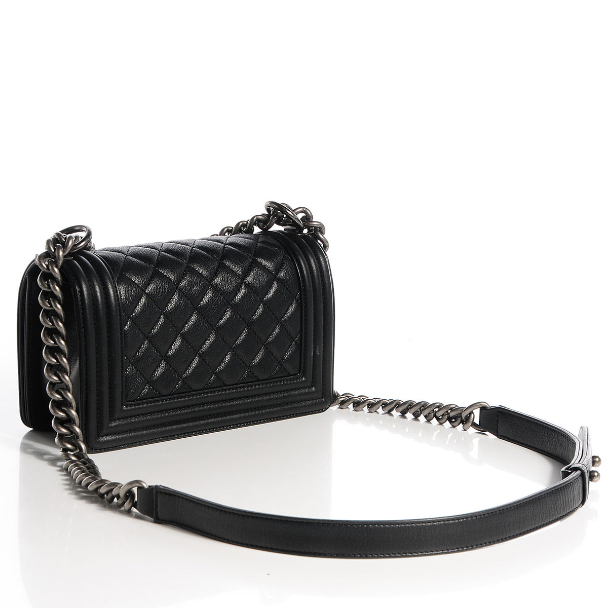 Calfskin Quilted Small Boy Flap Black