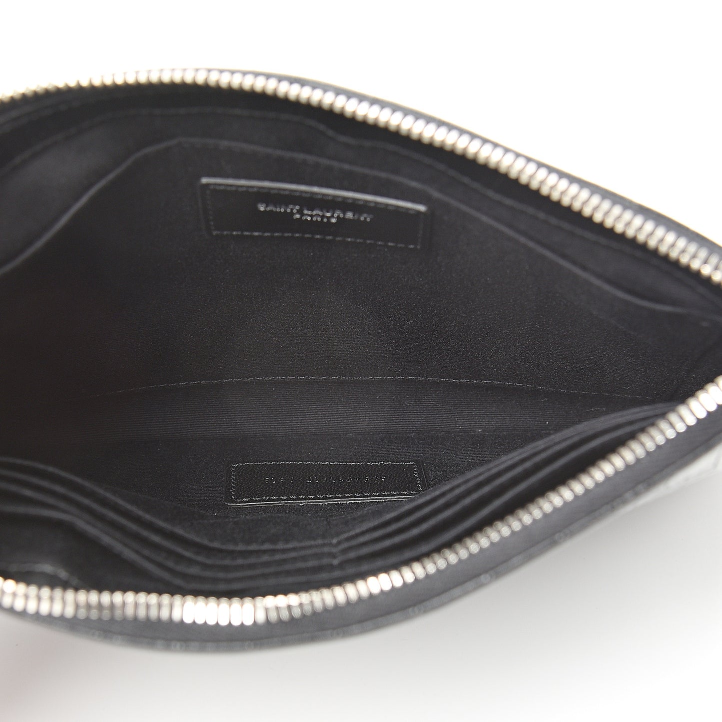 Calfskin Crocodile Embossed Monogram Zip Pouch Black