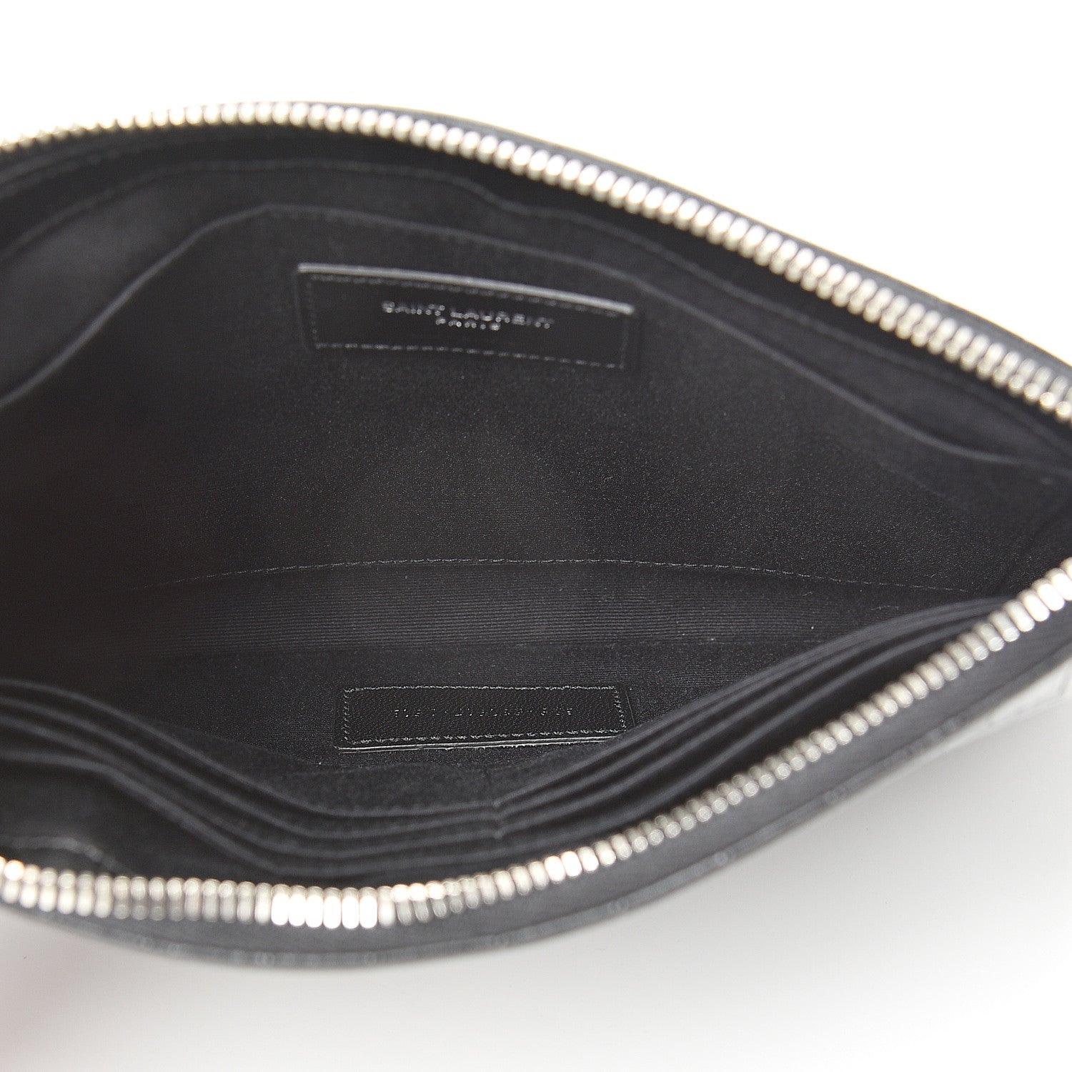 Saint Laurent Calfskin Crocodile Embossed Monogram Zip Pouch Black 4 of 7
