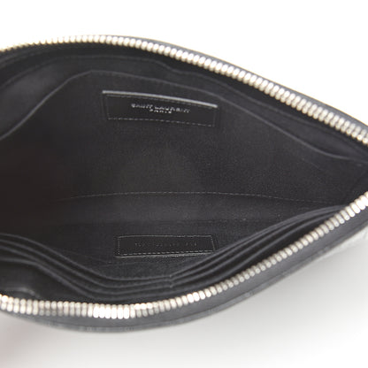 Saint Laurent Calfskin Crocodile Embossed Monogram Zip Pouch Black 4 of 7