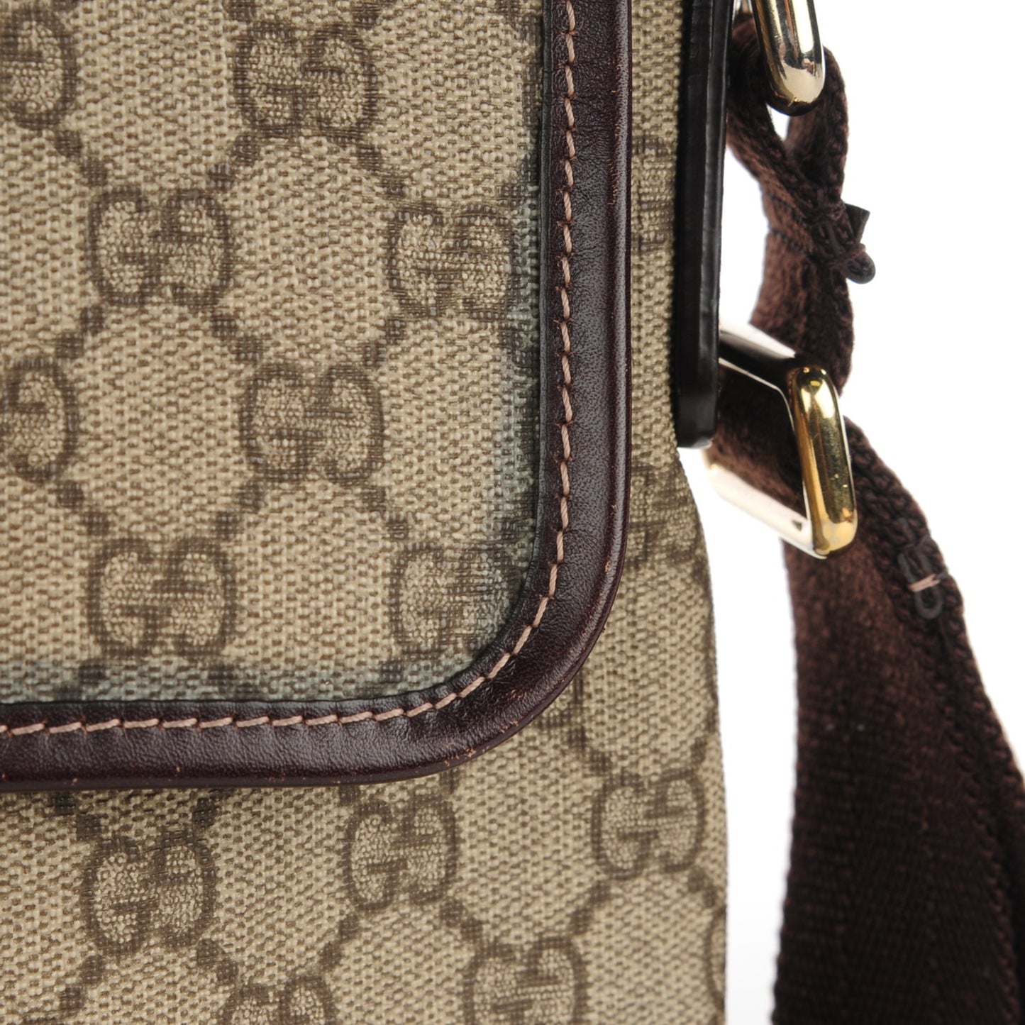 GG Supreme Monogram Selleria Calfskin Small Flap Messenger Bag Beige Ebony Cocoa Dark Chocolate