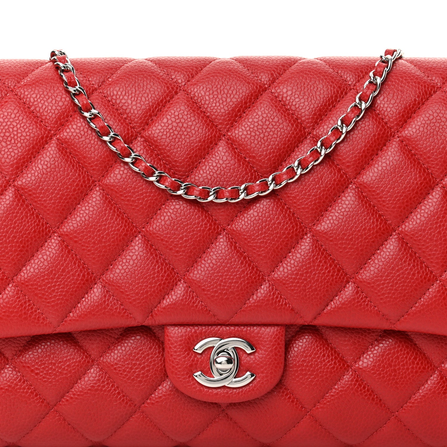Chanel Caviar Quilted Clutch With Chain Flap Red 9 of 12