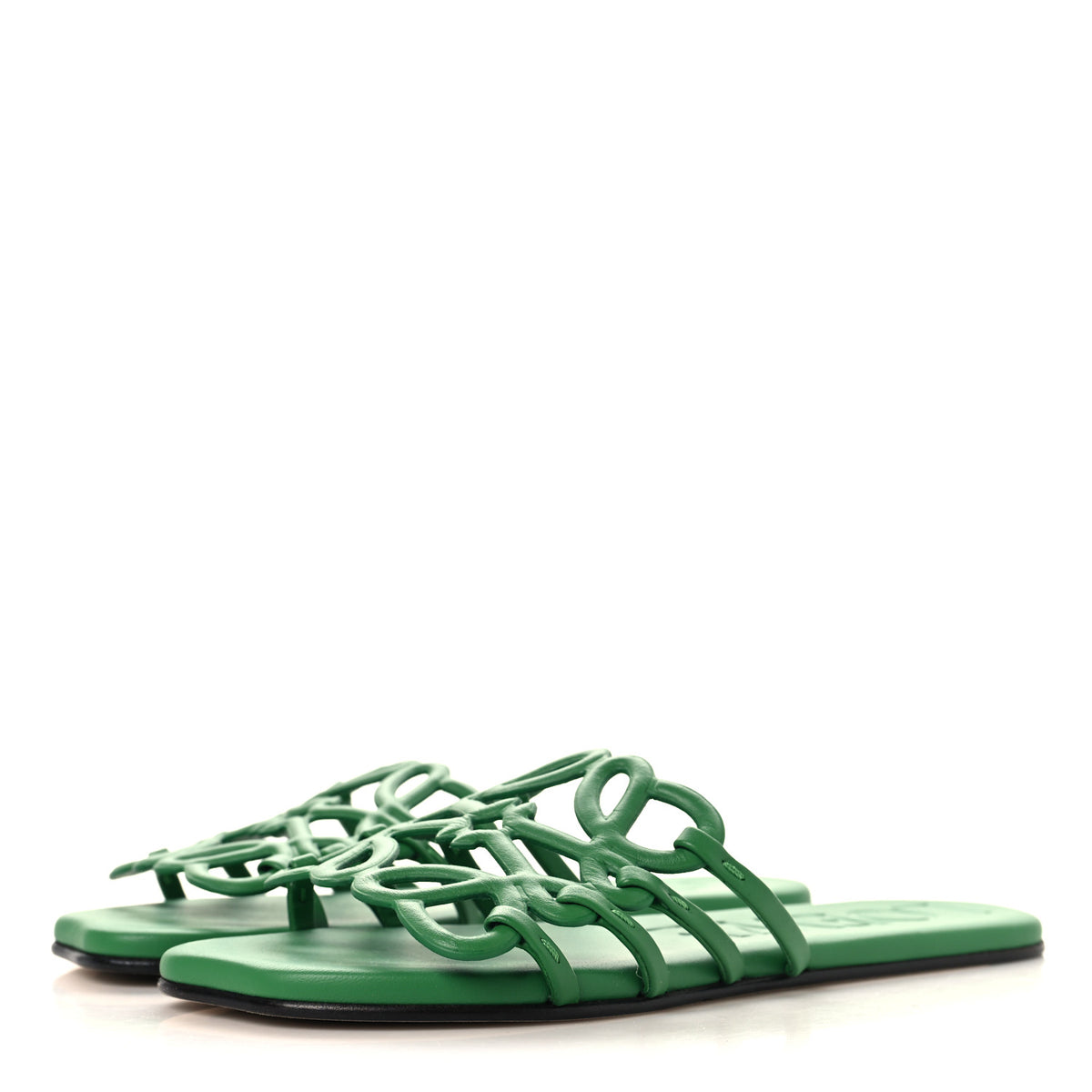 Paula's Ibiza Calfskin Petal Anagram Caged Slide Sandals 38 Green