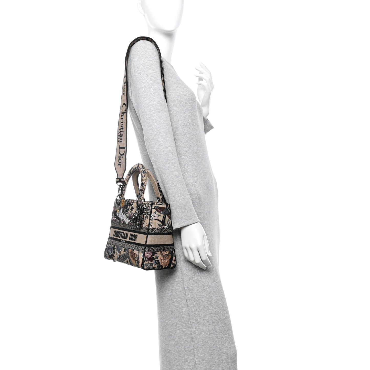 Canvas Embroidered Jardin D'Hiver Medium Lady D-Lite Beige Multicolor