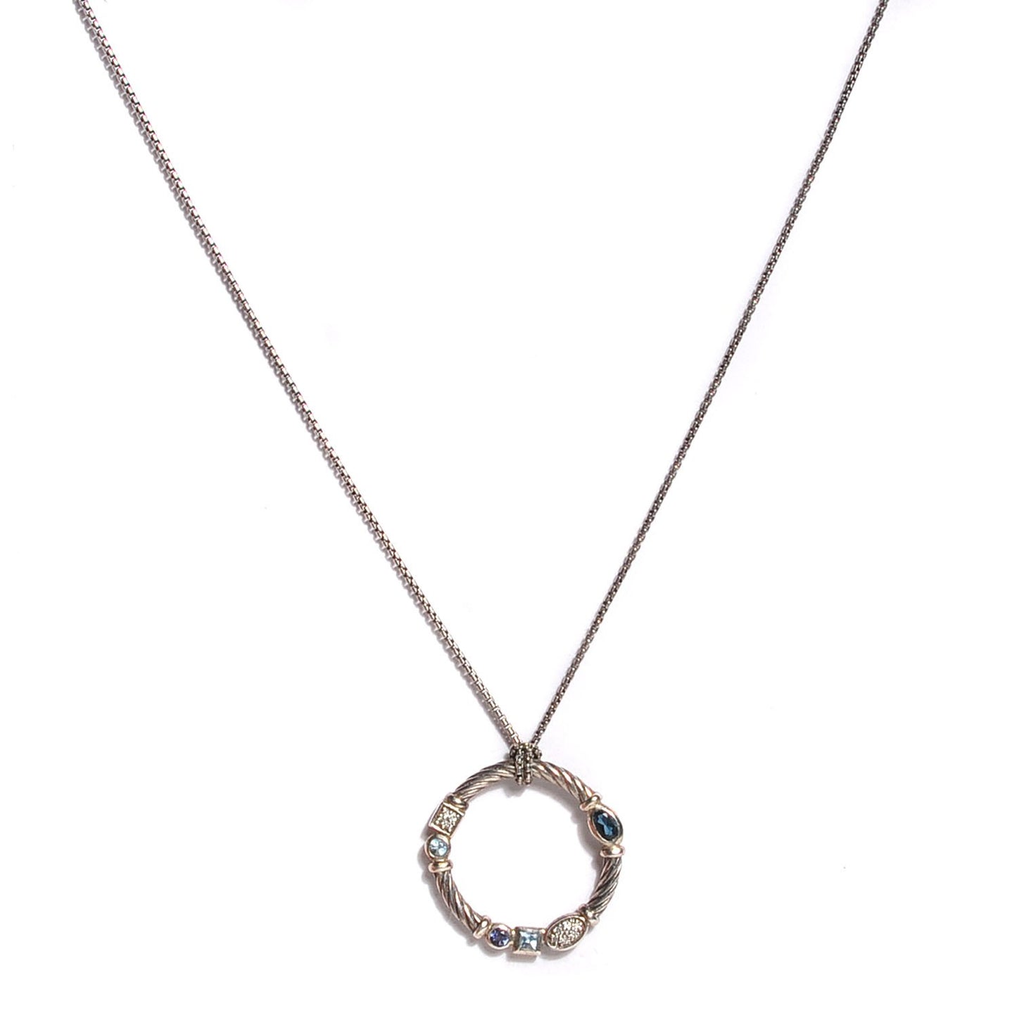 Sterling Silver Topaz Iolite Confetti Pendant Necklace