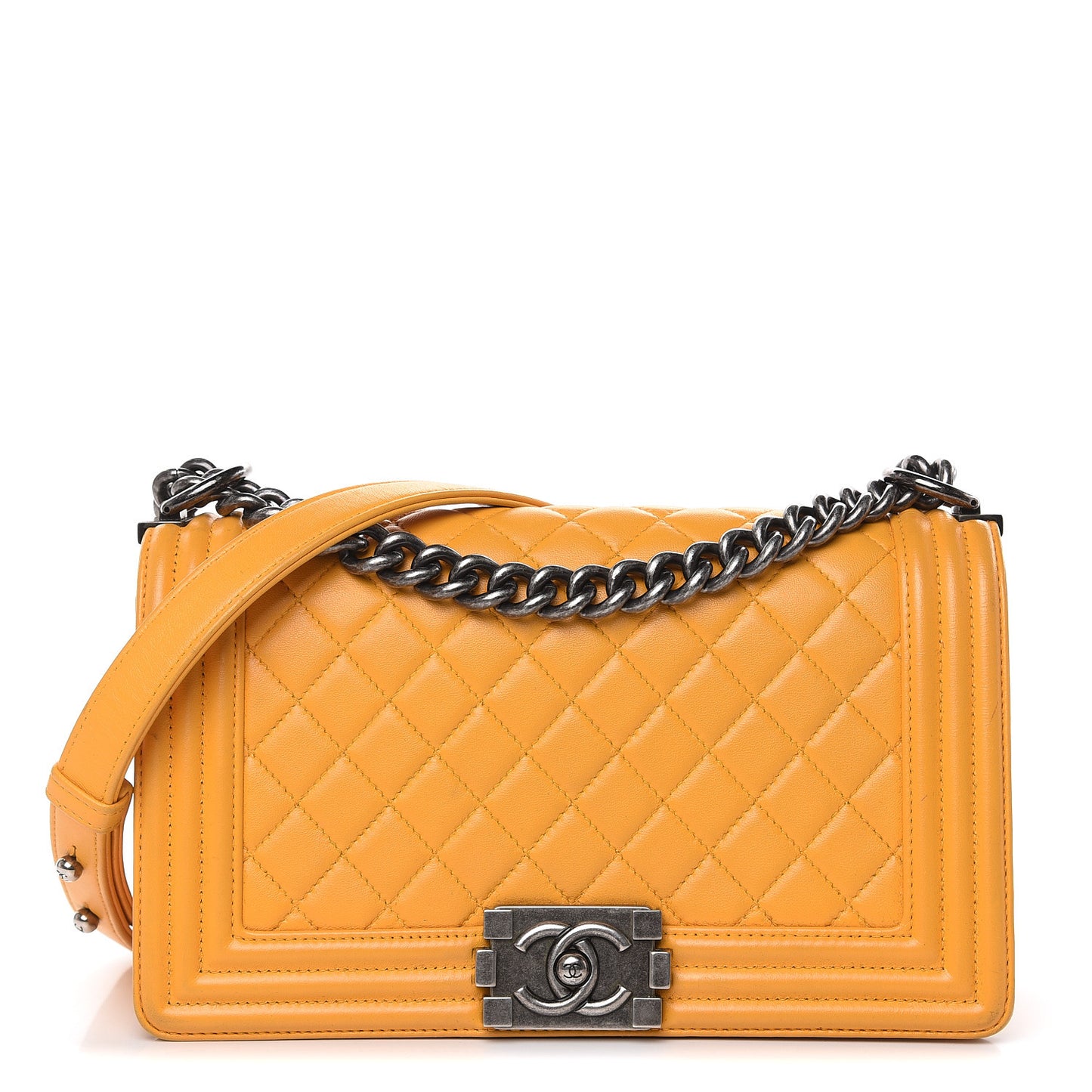 Lambskin Quilted Medium Boy Flap Yellow
