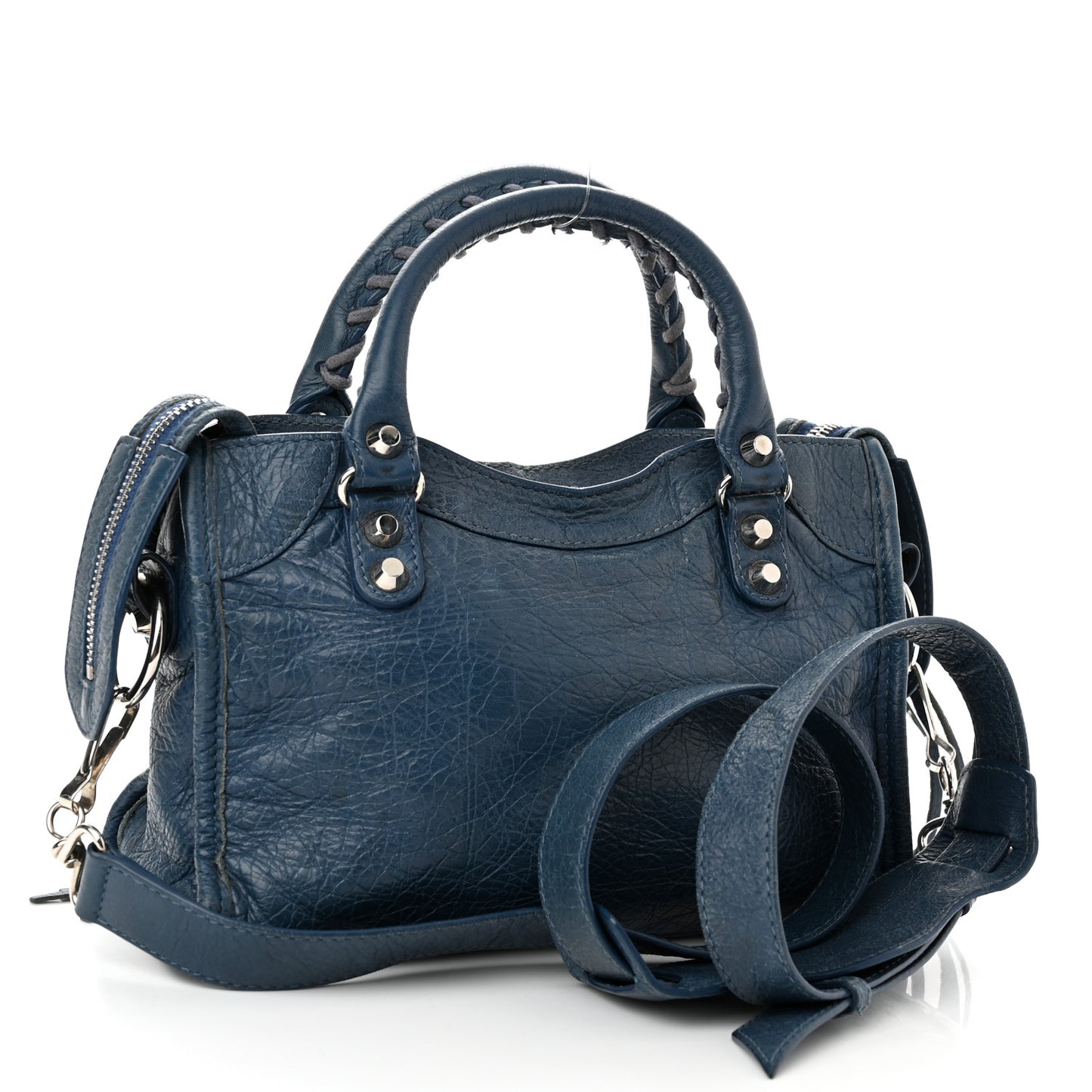 Agneau Classic Silver Hardware Mini City Bleu Profond