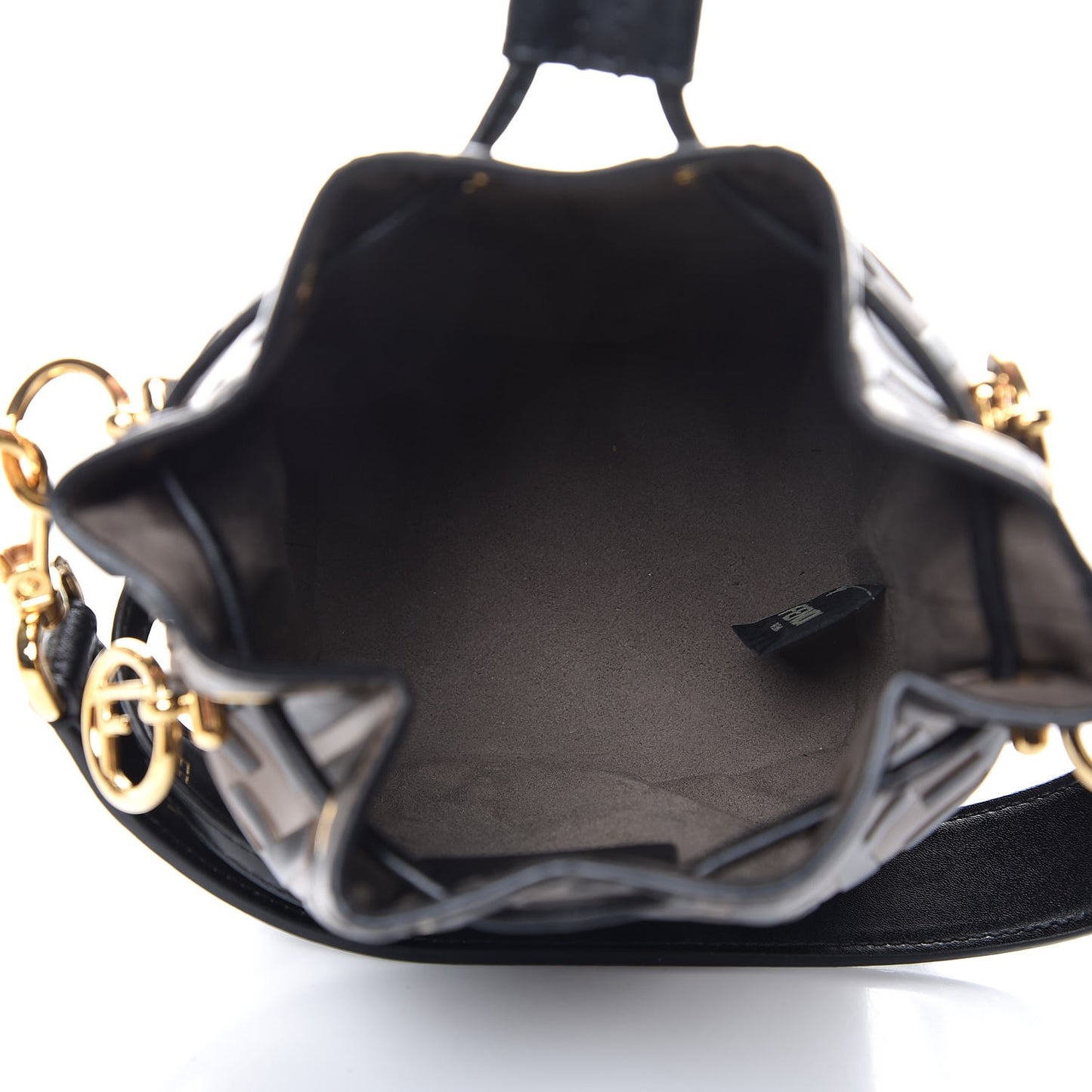 Vitello Liberty F is Fendi Bi-Color FF 1974 Embossed Mini Mon Tresor Bucket Bag Maya Black