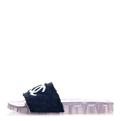 Chanel PVC Transparent Fabric CC Flat Slide Sandals 41 Navy 1 of 15