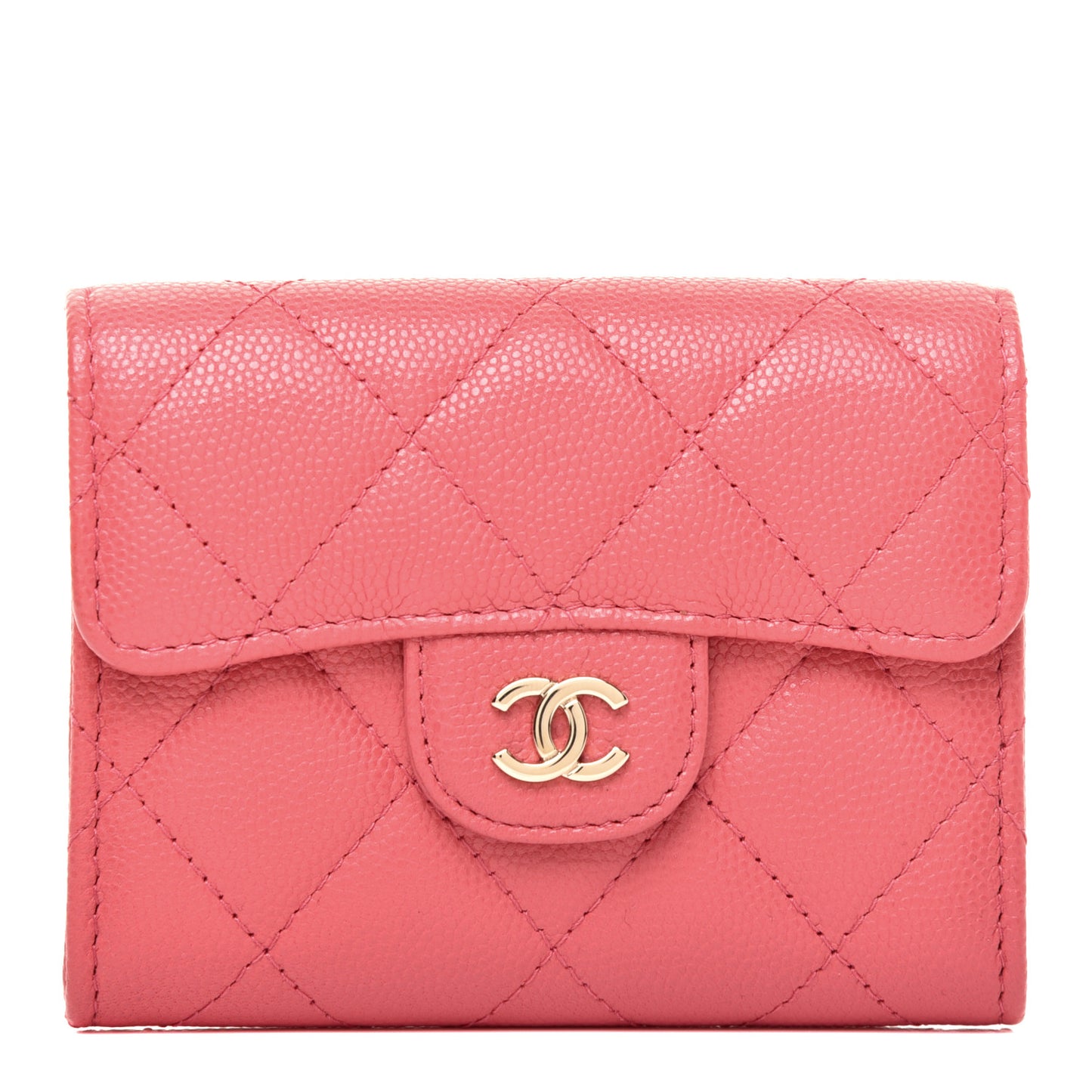 Caviar Quilted Flap Card Holder Wallet Pink
