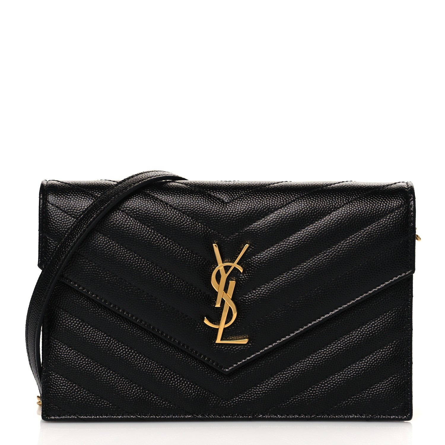 Saint Laurent Grain De Poudre Matelasse Chevron Monogram Envelope Chain Wallet Black 1 of 11