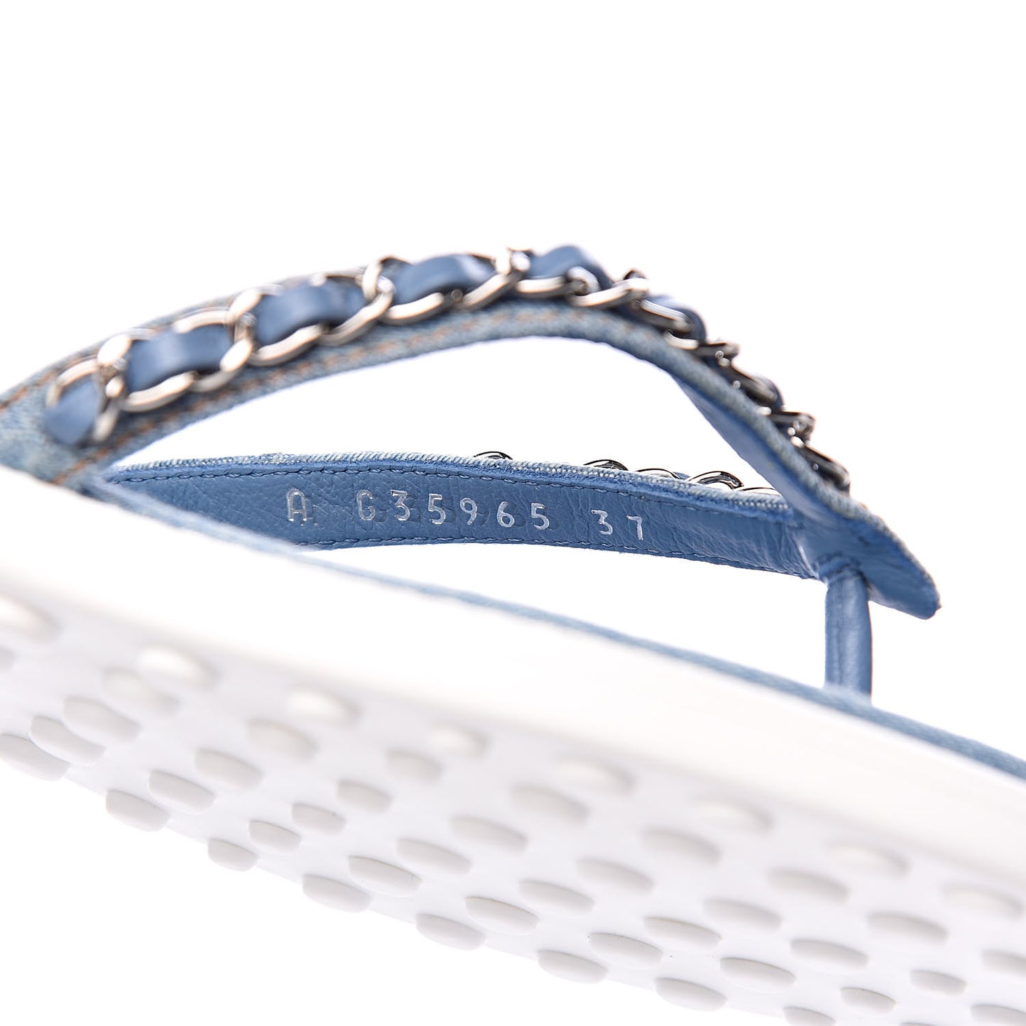 Denim CC Chain Thong Sandals 37 Blue