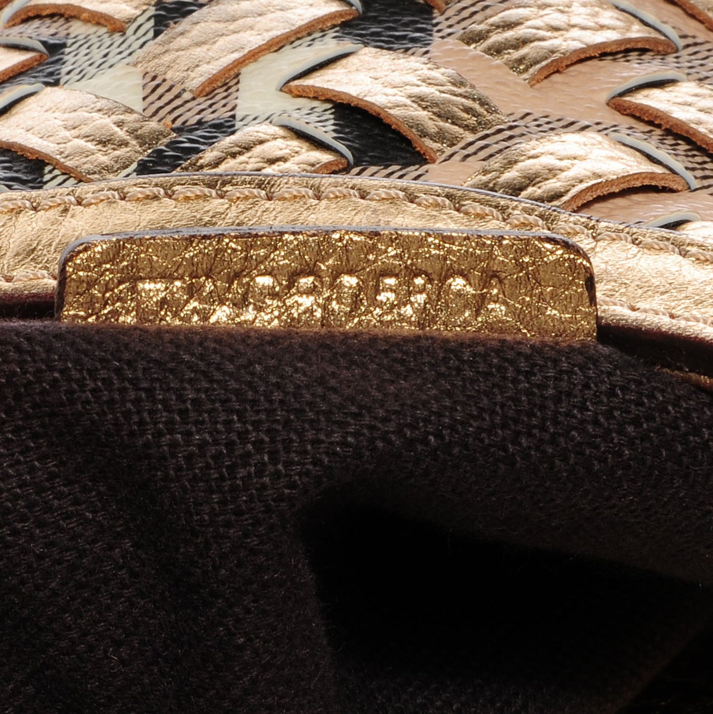 Leather Woven Nova Check Brook Hobo Gold