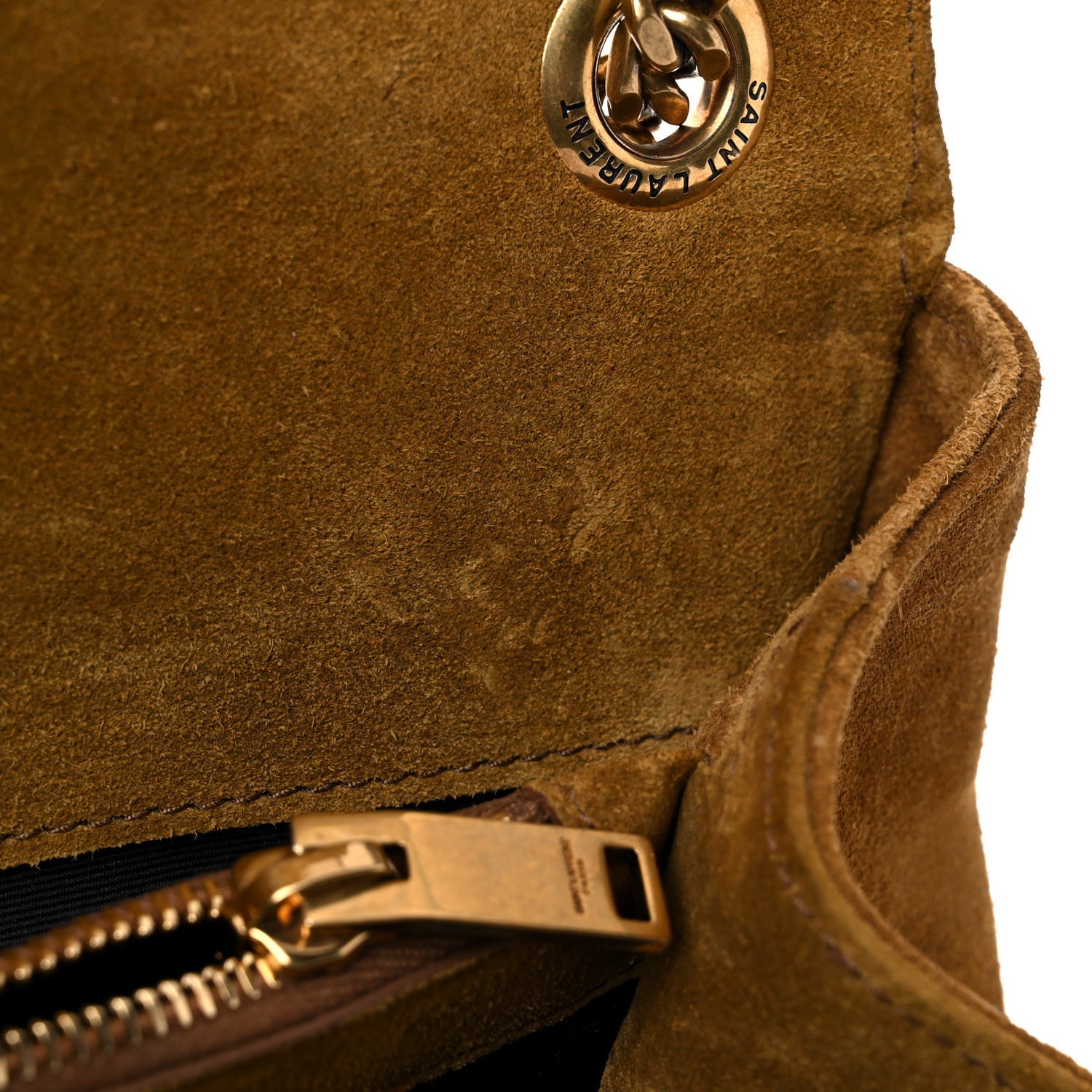 Saint Laurent Suede Mixed Matelasse Tri-Quilt Large Monogram Envelope Satchel Brown 17 of 25