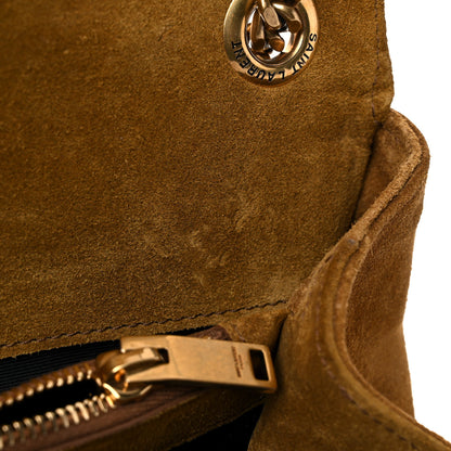Saint Laurent Suede Mixed Matelasse Tri-Quilt Large Monogram Envelope Satchel Brown 17 of 25