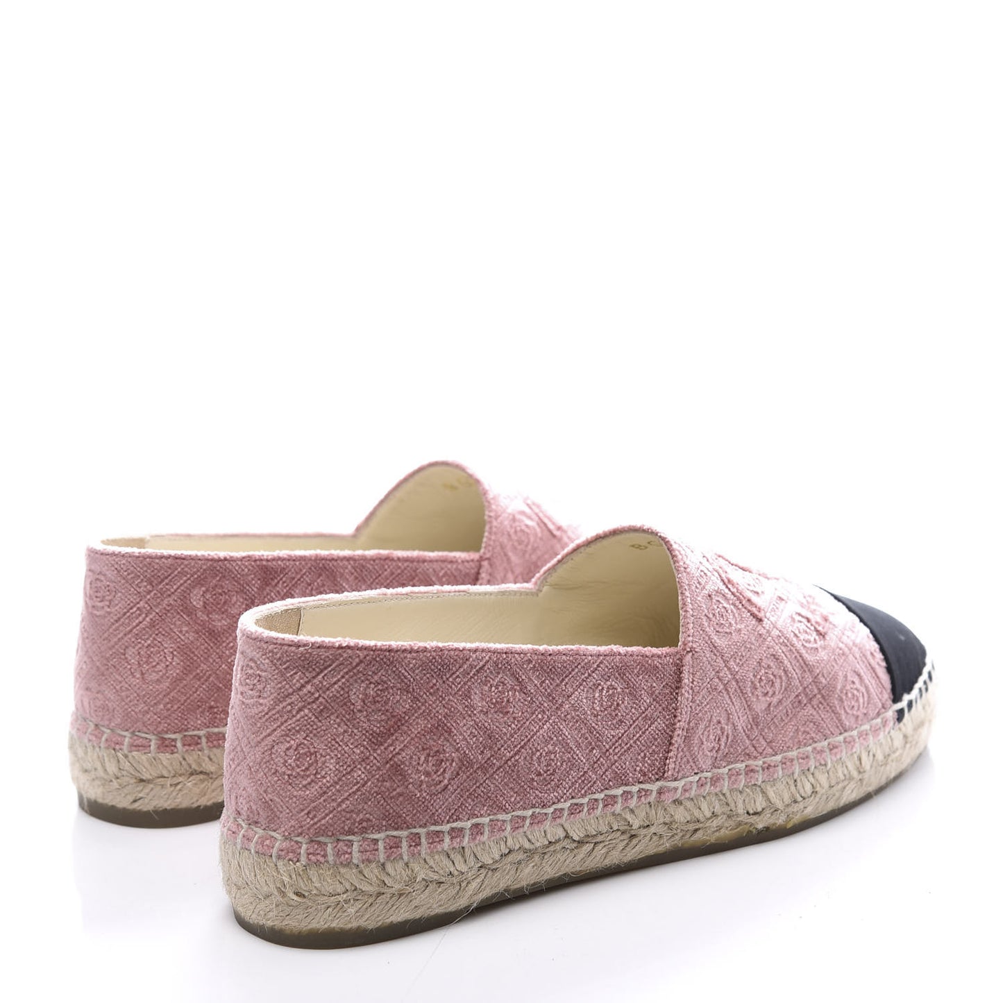 Velvet Grosgrain Quilted Camellia CC Espadrilles 38 Pink Black