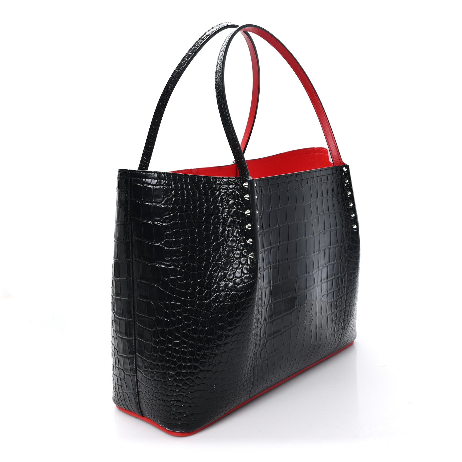 Christian Louboutin Alligator Embossed Calfskin Spiked Large Cabarock Shopper Tote Black 3 of 10