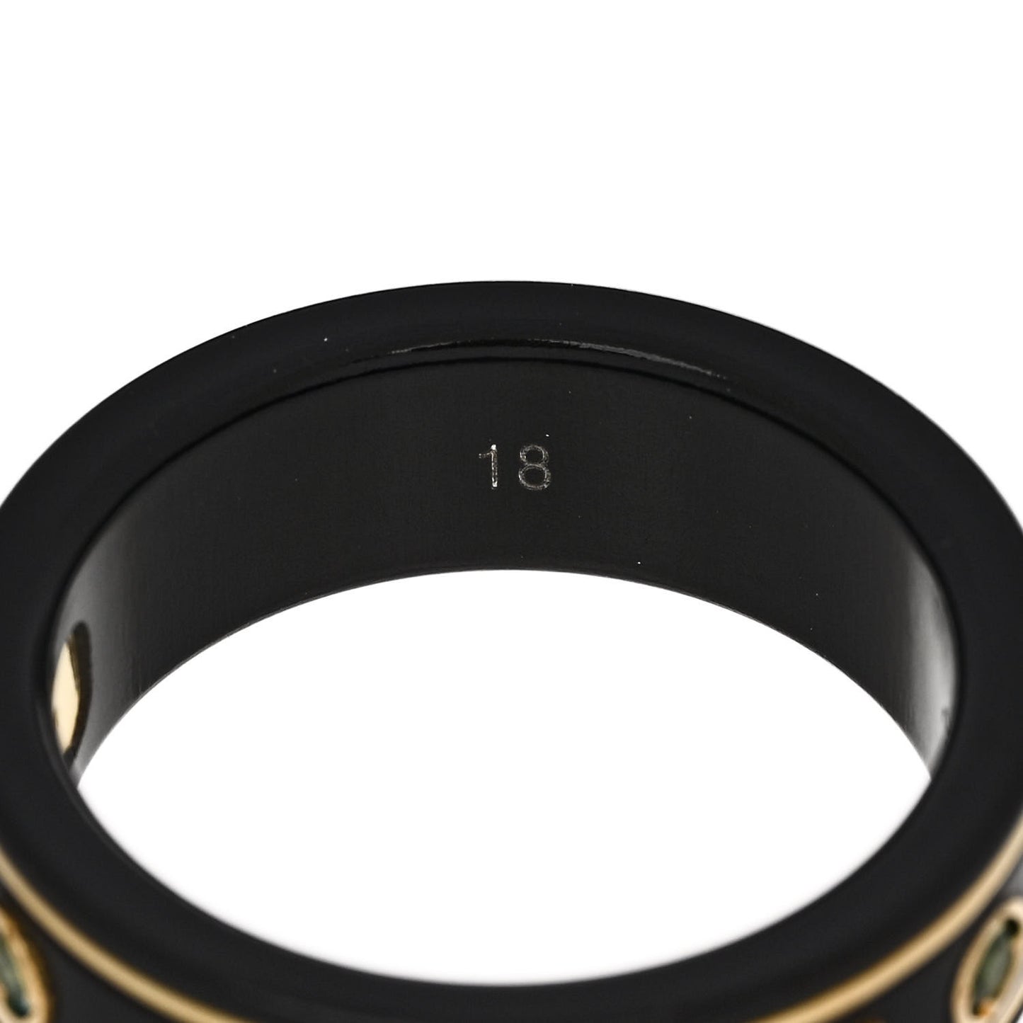 18K Yellow Gold Ceramic Topaz Icon Band Ring 58 8.25 Black