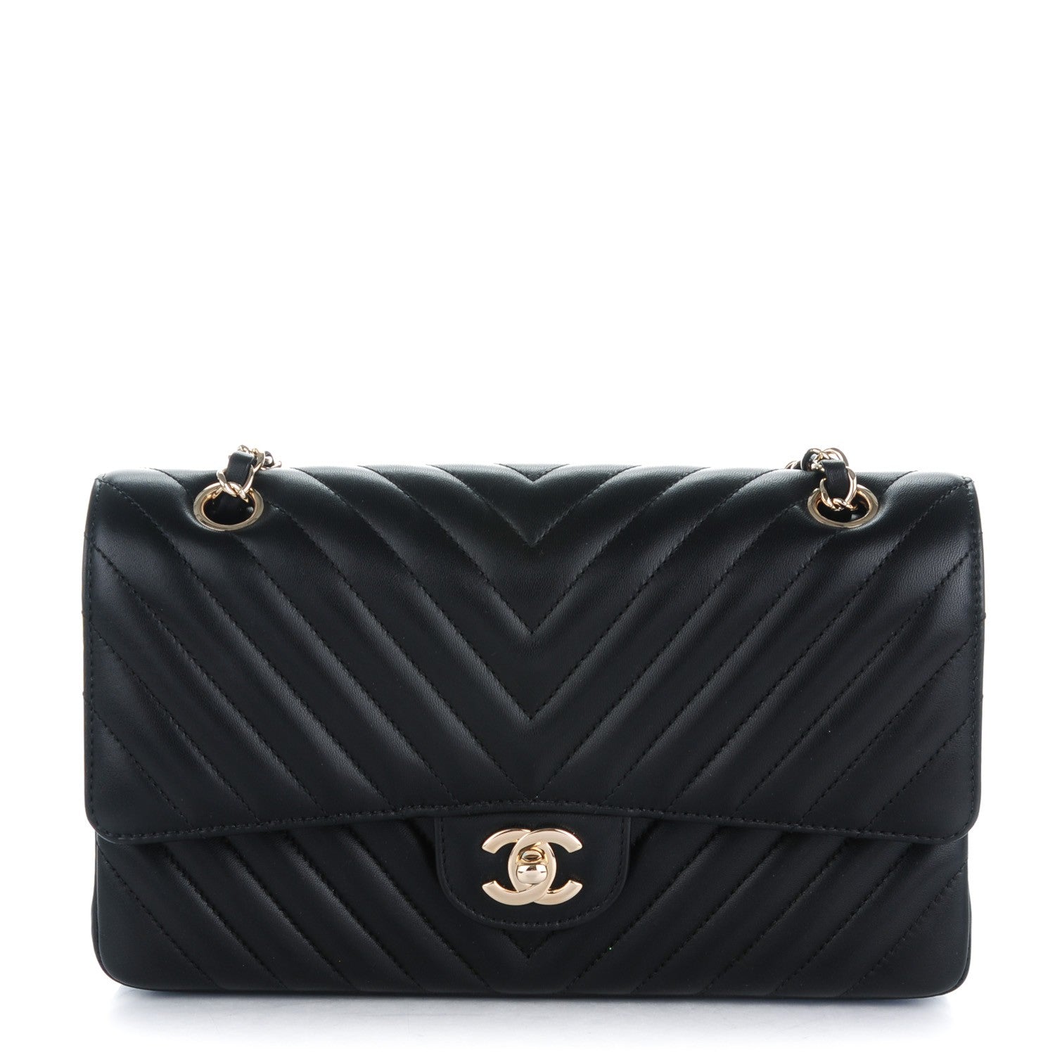 Chanel Lambskin Chevron Quilted Medium Double Flap Black 1 of 8