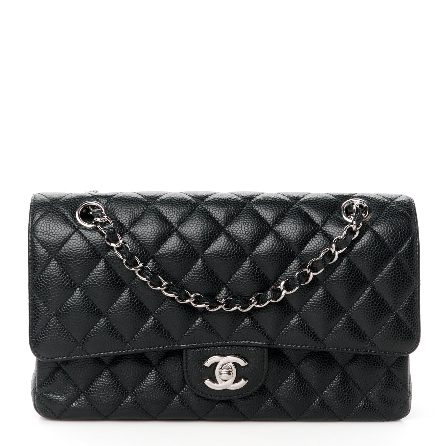 Caviar Quilted Medium Double Flap Black