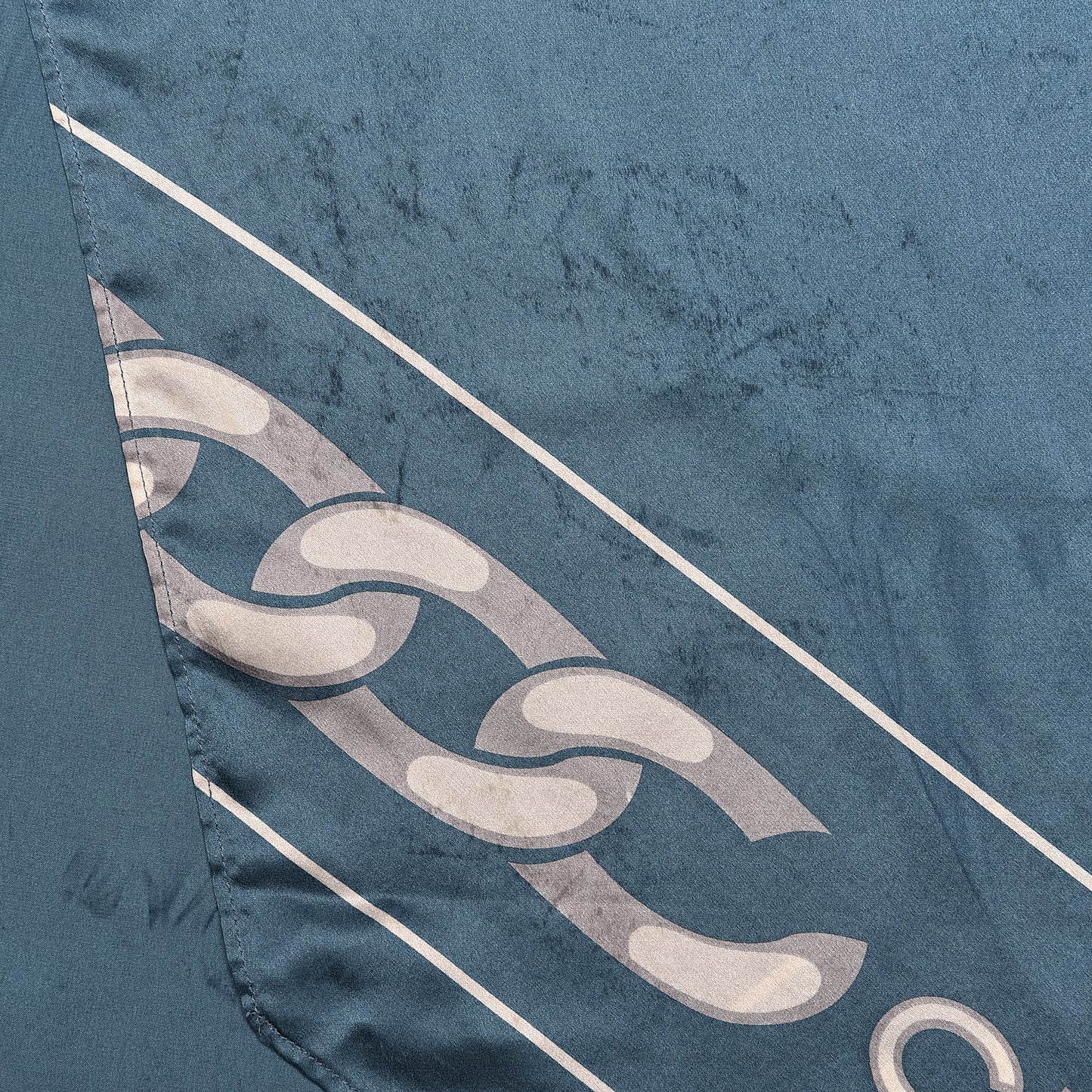 Silk Chain Print CC Scarf Blue White